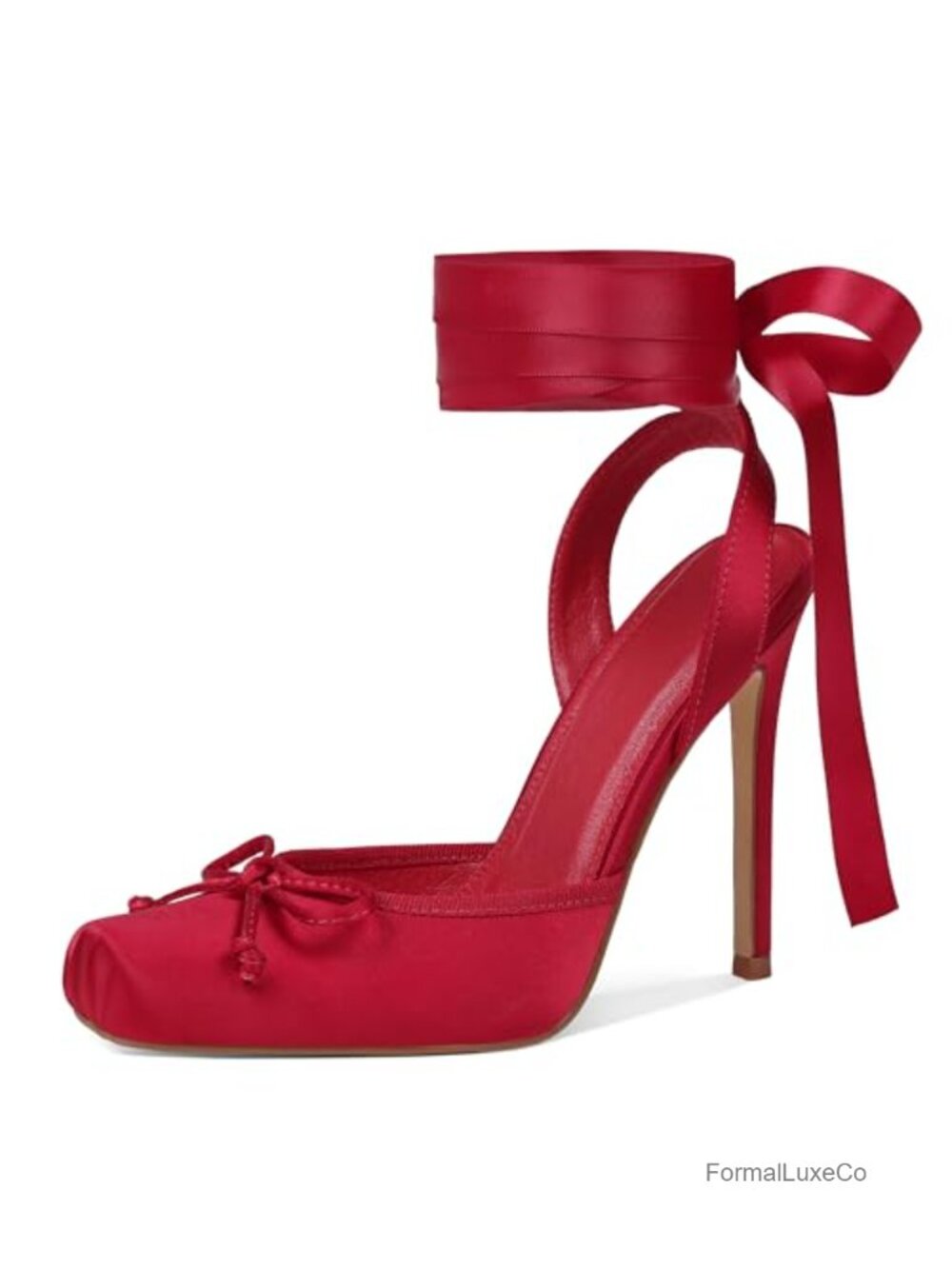 Satin Stiletto Heels Square Toe Slingback Bow Lace Up Mary Jane Pumps